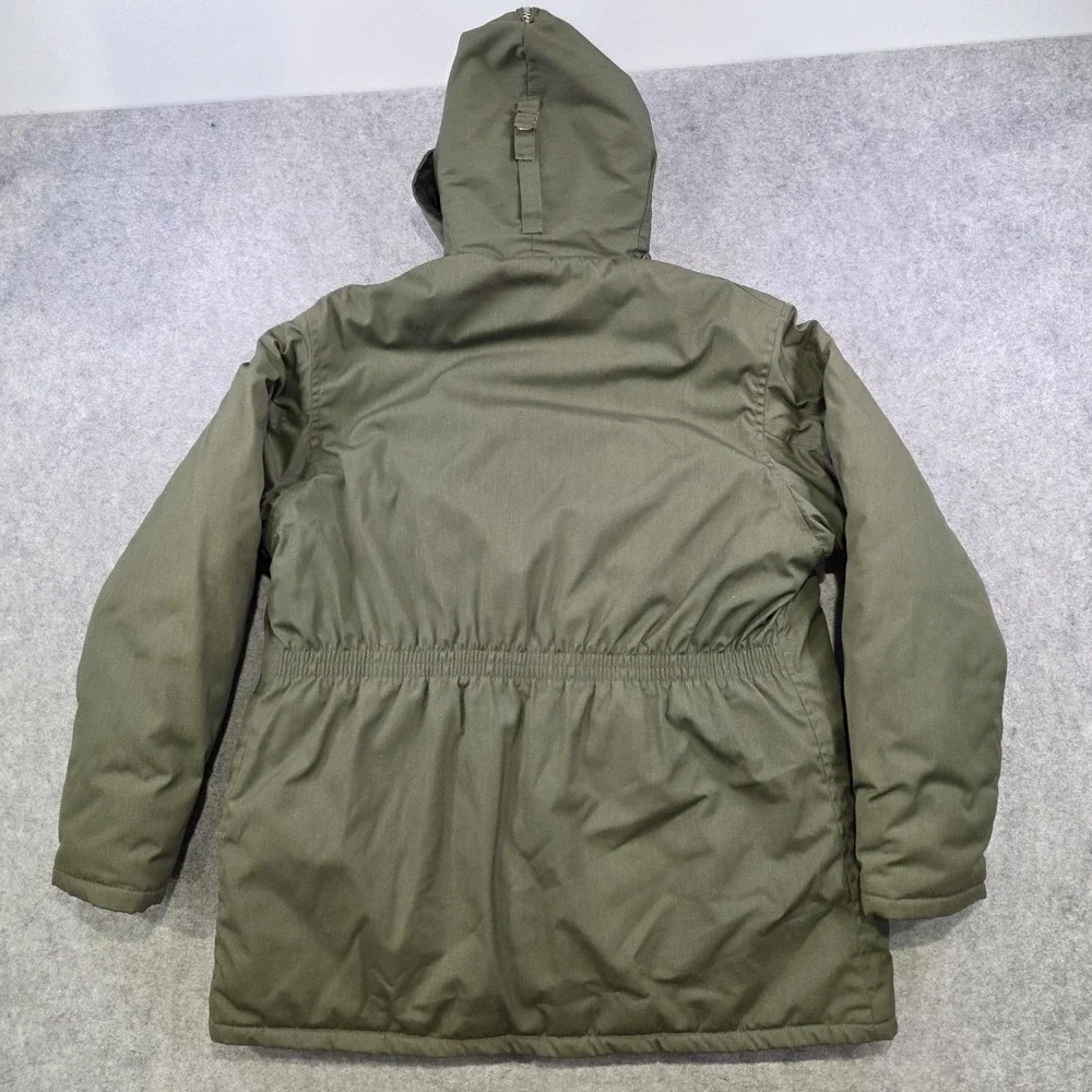 VTG LL Bean Parka Coat Mens 44 Green Hooded Canvas Fur Lined Insulated Military